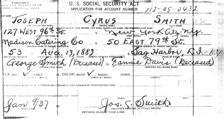 Joseph C. Smith's Social Security Application